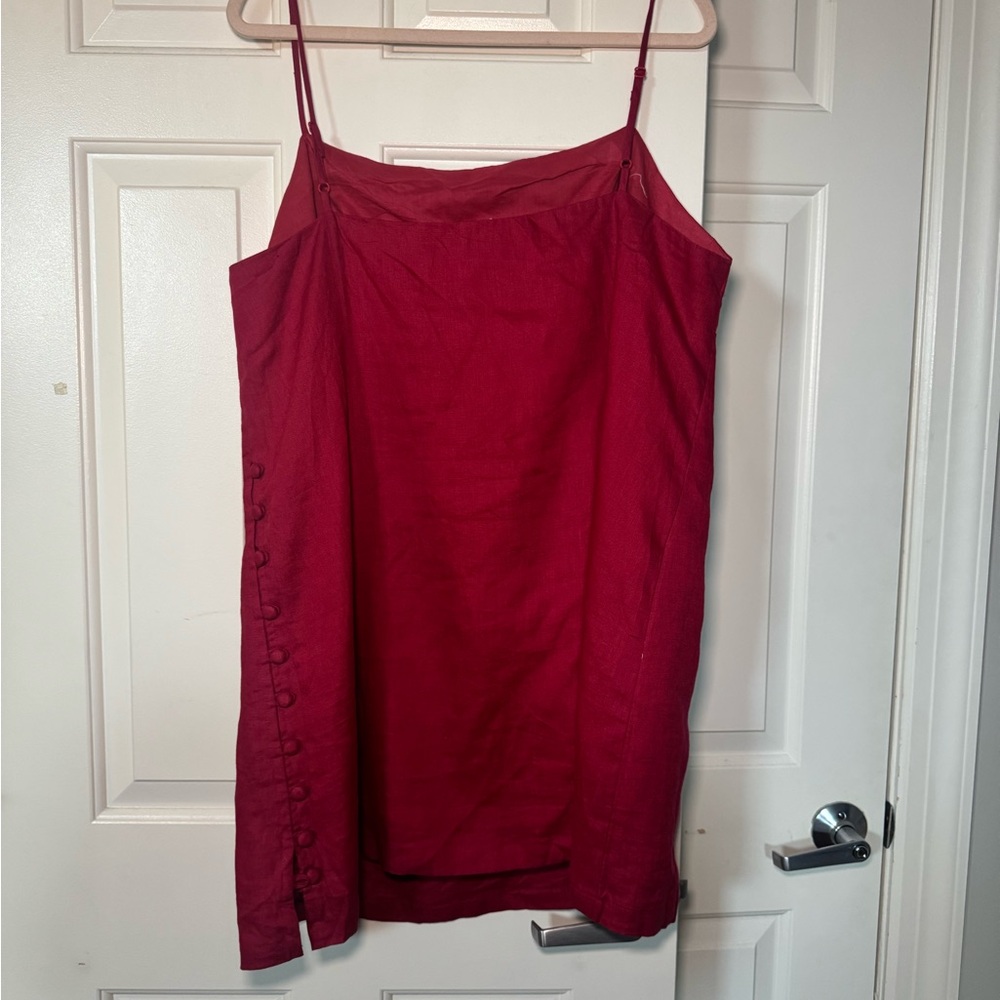 Vintage Red Linen Shift Dress | Handmade in Vietnam | Side Button Detail| Large